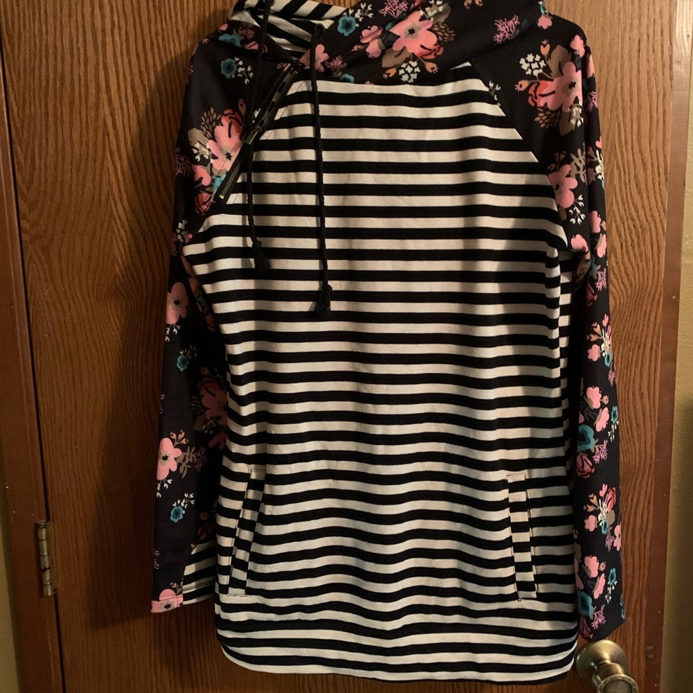 Striped and floral Doublehood sweatshirt